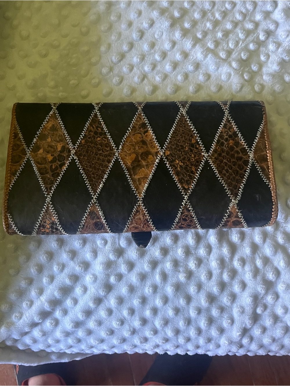 Black and Brown Diamond-Pattern Leather Clutch by
